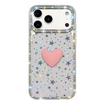 Capa de telemóvel com coração de amor IMD de dupla face com pedras brilhantes Flash, para iPhone 17e / 16e, para iPhone 17 Pro Max, para iPhone 17 Pro, para iPhone 17, para iPhone Air