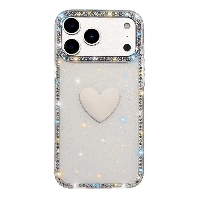 Capa de telemóvel com coração de amor IMD de dupla face com pedras brilhantes Flash, para iPhone 17e / 16e, para iPhone 17 Pro Max, para iPhone 17 Pro, para iPhone 17, para iPhone Air