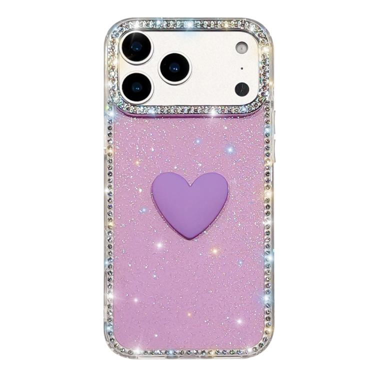 Capa de telemóvel com coração de amor IMD de dupla face com pedras brilhantes Flash, para iPhone 17e / 16e, para iPhone 17 Pro Max, para iPhone 17 Pro, para iPhone 17, para iPhone Air