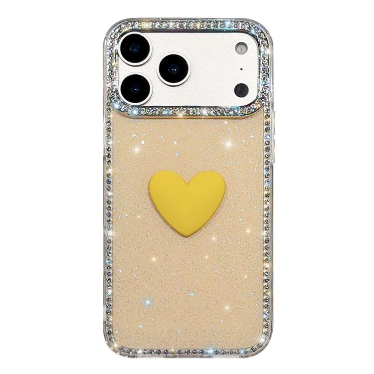 Capa de telemóvel com coração de amor IMD de dupla face com pedras brilhantes Flash, para iPhone 17e / 16e, para iPhone 17 Pro Max, para iPhone 17 Pro, para iPhone 17, para iPhone Air