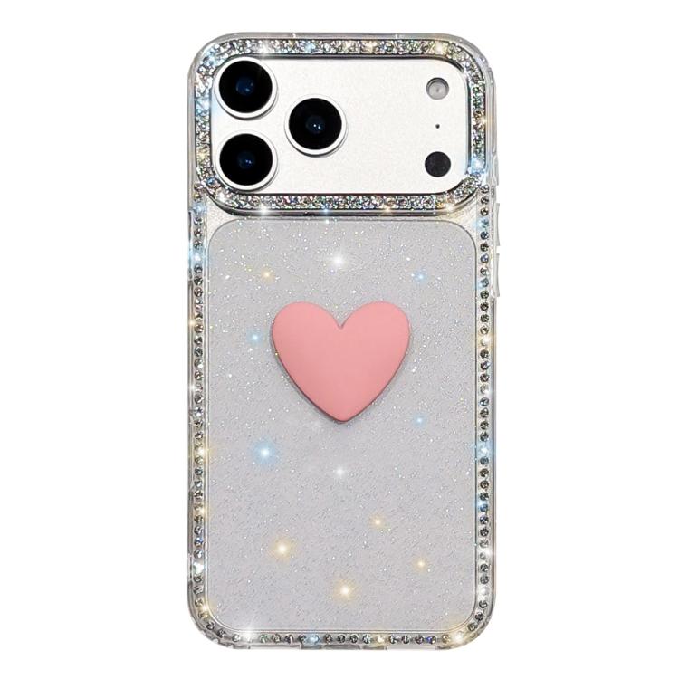 Capa de telemóvel com coração de amor IMD de dupla face com pedras brilhantes Flash, para iPhone 17e / 16e, para iPhone 17 Pro Max, para iPhone 17 Pro, para iPhone 17, para iPhone Air