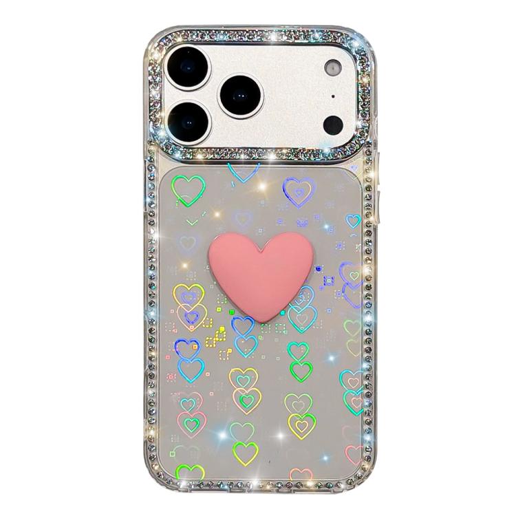 Capa de telemóvel com coração de amor IMD de dupla face com pedras brilhantes Flash, para iPhone 17e / 16e, para iPhone 17 Pro Max, para iPhone 17 Pro, para iPhone 17, para iPhone Air