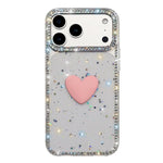 Capa de telemóvel com coração de amor IMD de dupla face com pedras brilhantes Flash, para iPhone 17e / 16e, para iPhone 17 Pro Max, para iPhone 17 Pro, para iPhone 17, para iPhone Air