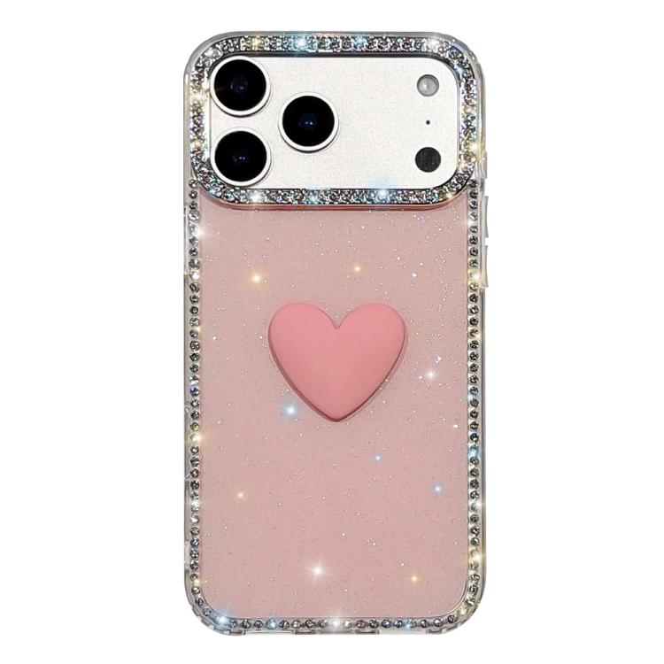 Capa de telemóvel com coração de amor IMD de dupla face com pedras brilhantes Flash, para iPhone 17e / 16e, para iPhone 17 Pro Max, para iPhone 17 Pro, para iPhone 17, para iPhone Air
