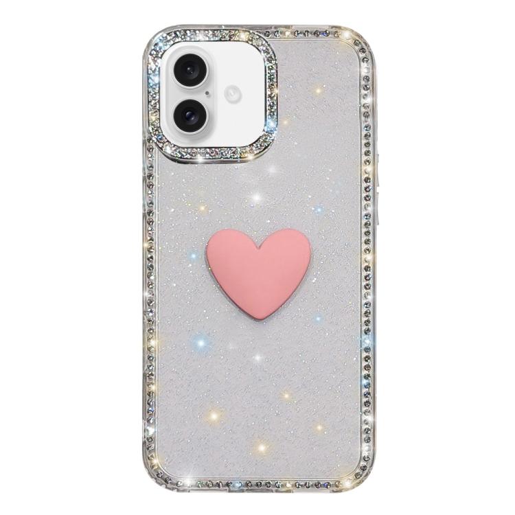 Capa de telemóvel com coração de amor IMD de dupla face com pedras brilhantes Flash, para iPhone 17e / 16e, para iPhone 17 Pro Max, para iPhone 17 Pro, para iPhone 17, para iPhone Air