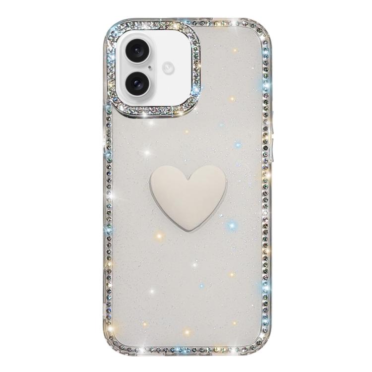 Capa de telemóvel com coração de amor IMD de dupla face com pedras brilhantes Flash, para iPhone 17e / 16e, para iPhone 17 Pro Max, para iPhone 17 Pro, para iPhone 17, para iPhone Air
