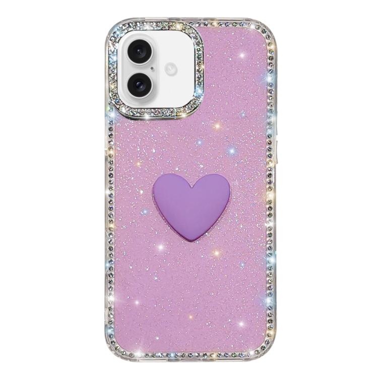 Capa de telemóvel com coração de amor IMD de dupla face com pedras brilhantes Flash, para iPhone 17e / 16e, para iPhone 17 Pro Max, para iPhone 17 Pro, para iPhone 17, para iPhone Air