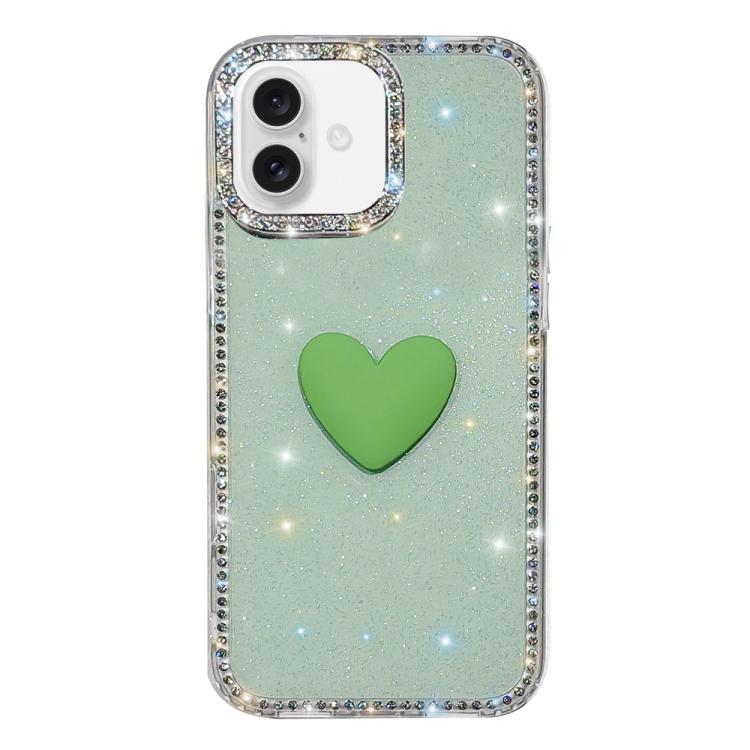 Capa de telemóvel com coração de amor IMD de dupla face com pedras brilhantes Flash, para iPhone 17e / 16e, para iPhone 17 Pro Max, para iPhone 17 Pro, para iPhone 17, para iPhone Air