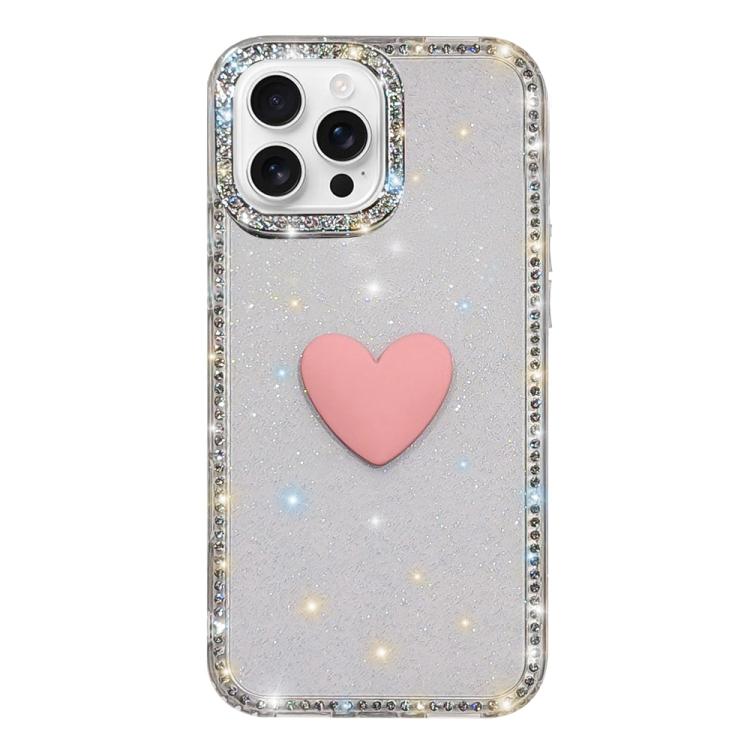Flash Rhinestone Double-sided IMD Love Heart Phone Case, For iPhone 16 Pro Max, For iPhone 16 Pro, For iPhone 16 Plus, For iPhone 16, For iPhone 15 Pro Max