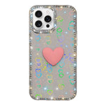 Capa de telemóvel com coração de amor IMD de dupla face com pedras brilhantes Flash, para iPhone 16 Pro Max, para iPhone 16 Pro, para iPhone 16 Plus, para iPhone 16, para iPhone 15 Pro Max