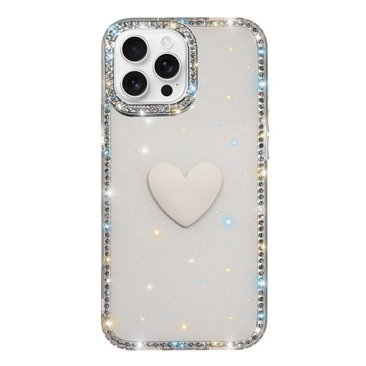 Capa de telemóvel com coração de amor IMD de dupla face com pedras brilhantes Flash, para iPhone 16 Pro Max, para iPhone 16 Pro, para iPhone 16 Plus, para iPhone 16, para iPhone 15 Pro Max