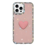 Capa de telemóvel com coração de amor IMD de dupla face com pedras brilhantes Flash, para iPhone 16 Pro Max, para iPhone 16 Pro, para iPhone 16 Plus, para iPhone 16, para iPhone 15 Pro Max