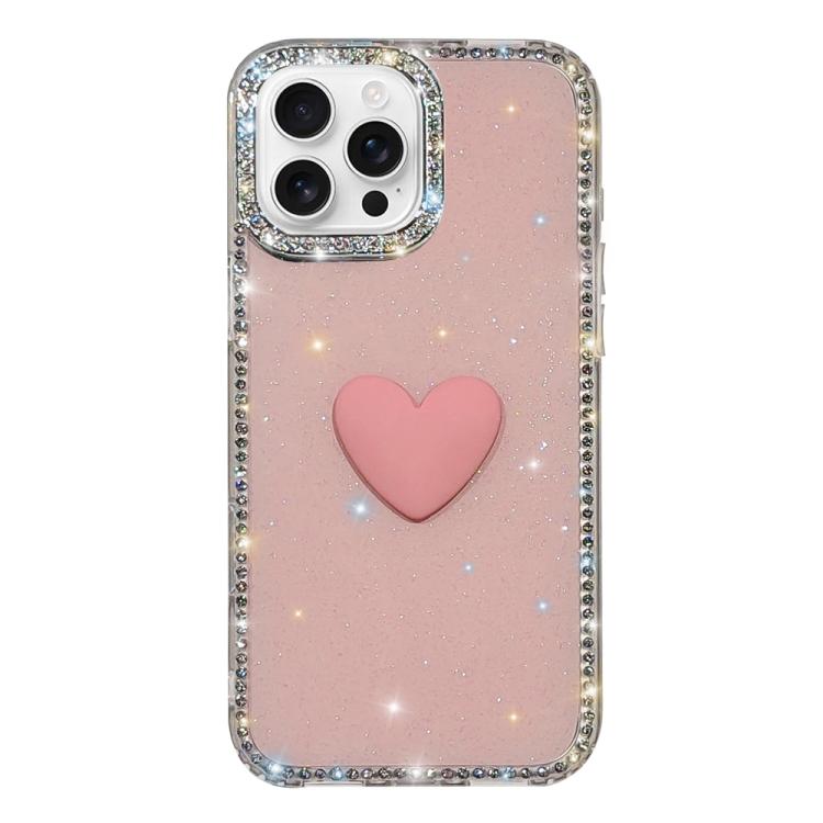 Capa de telemóvel com coração de amor IMD de dupla face com pedras brilhantes Flash, para iPhone 16 Pro Max, para iPhone 16 Pro, para iPhone 16 Plus, para iPhone 16, para iPhone 15 Pro Max