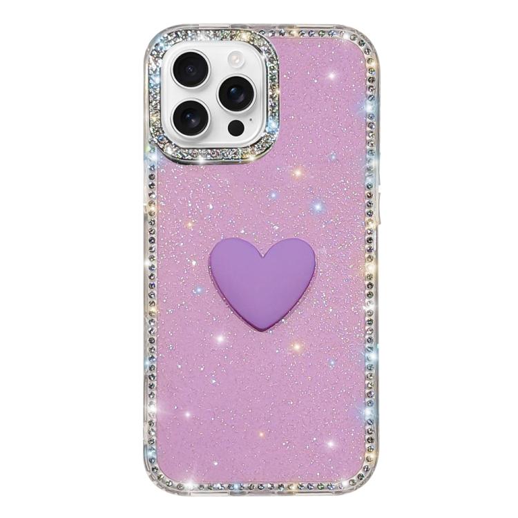 Capa de telemóvel com coração de amor IMD de dupla face com pedras brilhantes Flash, para iPhone 16 Pro Max, para iPhone 16 Pro, para iPhone 16 Plus, para iPhone 16, para iPhone 15 Pro Max