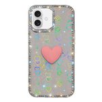 Capa de telemóvel com coração de amor IMD de dupla face com pedras brilhantes Flash, para iPhone 16 Pro Max, para iPhone 16 Pro, para iPhone 16 Plus, para iPhone 16, para iPhone 15 Pro Max