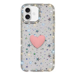 Capa de telemóvel com coração de amor IMD de dupla face com pedras brilhantes Flash, para iPhone 16 Pro Max, para iPhone 16 Pro, para iPhone 16 Plus, para iPhone 16, para iPhone 15 Pro Max