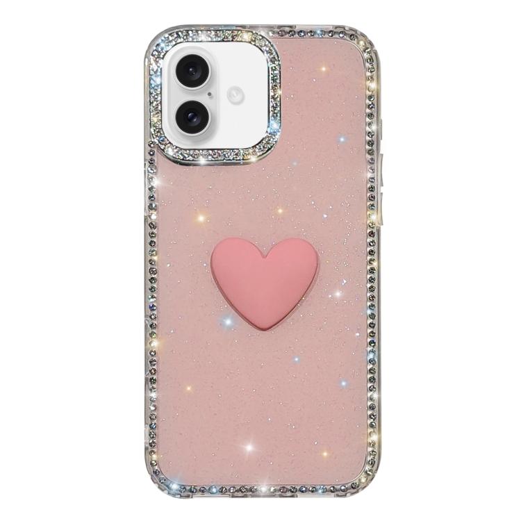 Capa de telemóvel com coração de amor IMD de dupla face com pedras brilhantes Flash, para iPhone 16 Pro Max, para iPhone 16 Pro, para iPhone 16 Plus, para iPhone 16, para iPhone 15 Pro Max