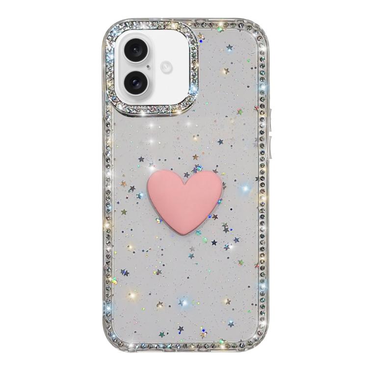 Capa de telemóvel com coração de amor IMD de dupla face com pedras brilhantes Flash, para iPhone 16 Pro Max, para iPhone 16 Pro, para iPhone 16 Plus, para iPhone 16, para iPhone 15 Pro Max