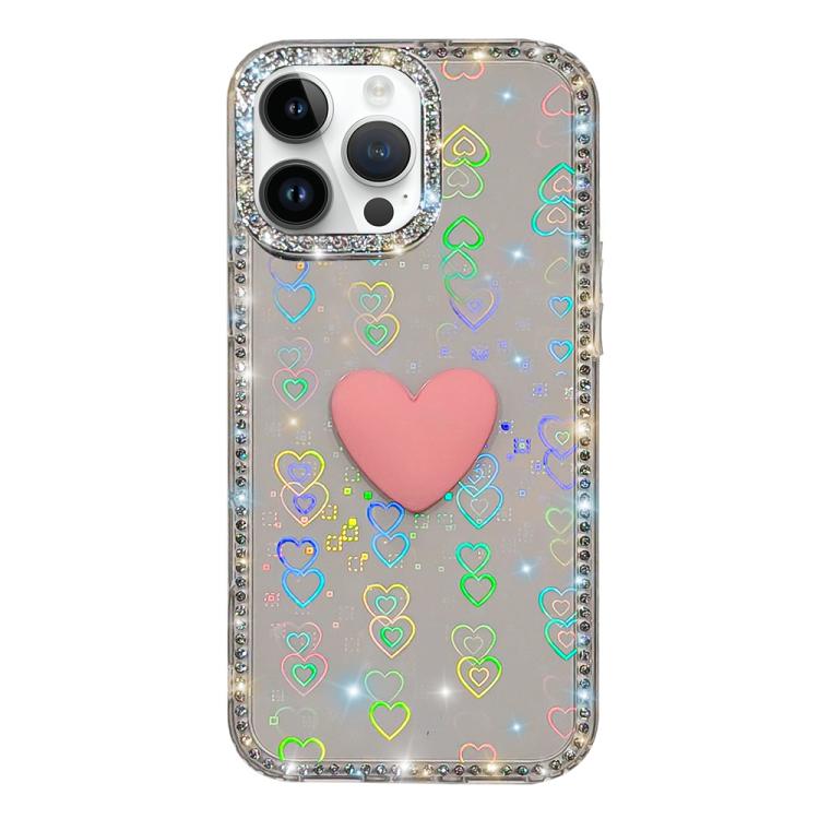 Capa de telemóvel com coração de amor IMD de dupla face com pedras brilhantes Flash, para iPhone 16 Pro Max, para iPhone 16 Pro, para iPhone 16 Plus, para iPhone 16, para iPhone 15 Pro Max