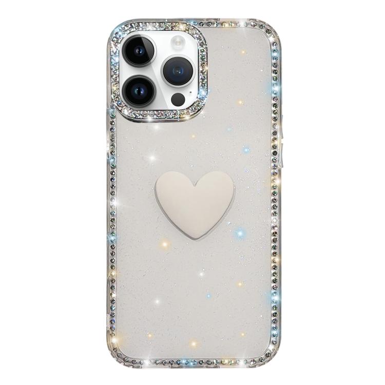 Capa de telemóvel com coração de amor IMD de dupla face com pedras brilhantes Flash, para iPhone 16 Pro Max, para iPhone 16 Pro, para iPhone 16 Plus, para iPhone 16, para iPhone 15 Pro Max