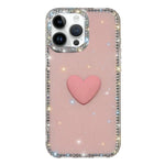 Capa de telemóvel com coração de amor IMD de dupla face com pedras brilhantes Flash, para iPhone 16 Pro Max, para iPhone 16 Pro, para iPhone 16 Plus, para iPhone 16, para iPhone 15 Pro Max