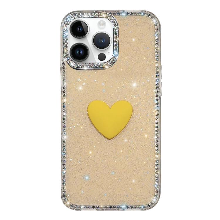 Capa de telemóvel com coração de amor IMD de dupla face com pedras brilhantes Flash, para iPhone 16 Pro Max, para iPhone 16 Pro, para iPhone 16 Plus, para iPhone 16, para iPhone 15 Pro Max