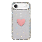 Capa de telemóvel com coração de amor IMD de dupla face com pedras brilhantes Flash, para iPhone 17e / 16e, para iPhone 17 Pro Max, para iPhone 17 Pro, para iPhone 17, para iPhone Air