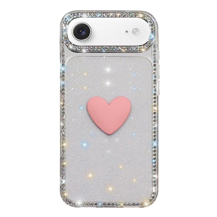 Capa de telemóvel com coração de amor IMD de dupla face com pedras brilhantes Flash, para iPhone 17e / 16e, para iPhone 17 Pro Max, para iPhone 17 Pro, para iPhone 17, para iPhone Air