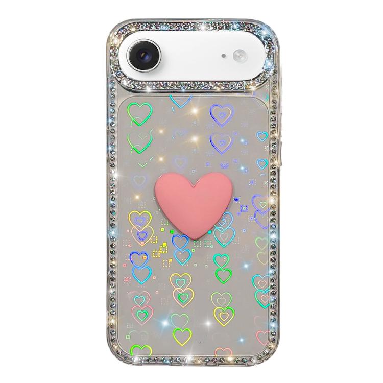 Capa de telemóvel com coração de amor IMD de dupla face com pedras brilhantes Flash, para iPhone 17e / 16e, para iPhone 17 Pro Max, para iPhone 17 Pro, para iPhone 17, para iPhone Air