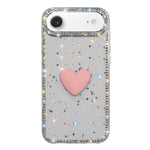 Capa de telemóvel com coração de amor IMD de dupla face com pedras brilhantes Flash, para iPhone 17e / 16e, para iPhone 17 Pro Max, para iPhone 17 Pro, para iPhone 17, para iPhone Air