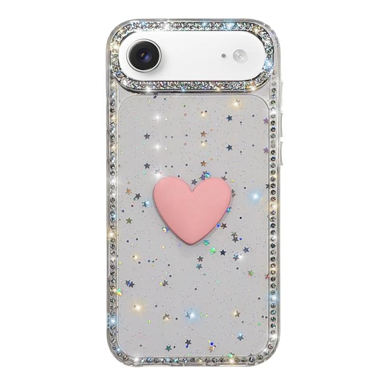 Capa de telemóvel com coração de amor IMD de dupla face com pedras brilhantes Flash, para iPhone 17e / 16e, para iPhone 17 Pro Max, para iPhone 17 Pro, para iPhone 17, para iPhone Air