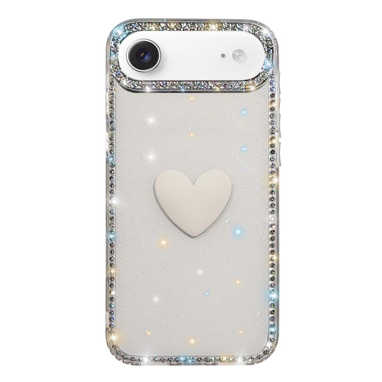 Capa de telemóvel com coração de amor IMD de dupla face com pedras brilhantes Flash, para iPhone 17e / 16e, para iPhone 17 Pro Max, para iPhone 17 Pro, para iPhone 17, para iPhone Air