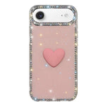 Capa de telemóvel com coração de amor IMD de dupla face com pedras brilhantes Flash, para iPhone 17e / 16e, para iPhone 17 Pro Max, para iPhone 17 Pro, para iPhone 17, para iPhone Air