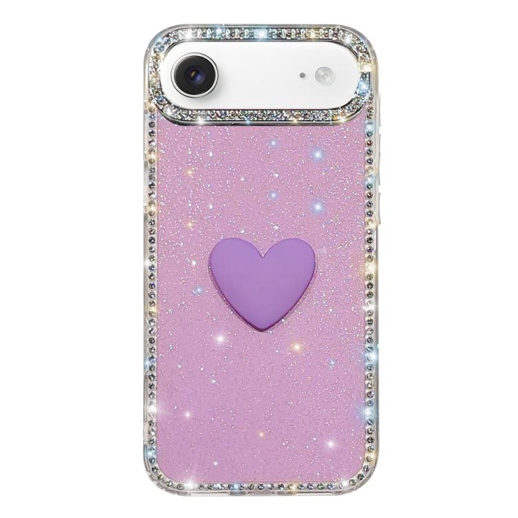 Capa de telemóvel com coração de amor IMD de dupla face com pedras brilhantes Flash, para iPhone 17e / 16e, para iPhone 17 Pro Max, para iPhone 17 Pro, para iPhone 17, para iPhone Air