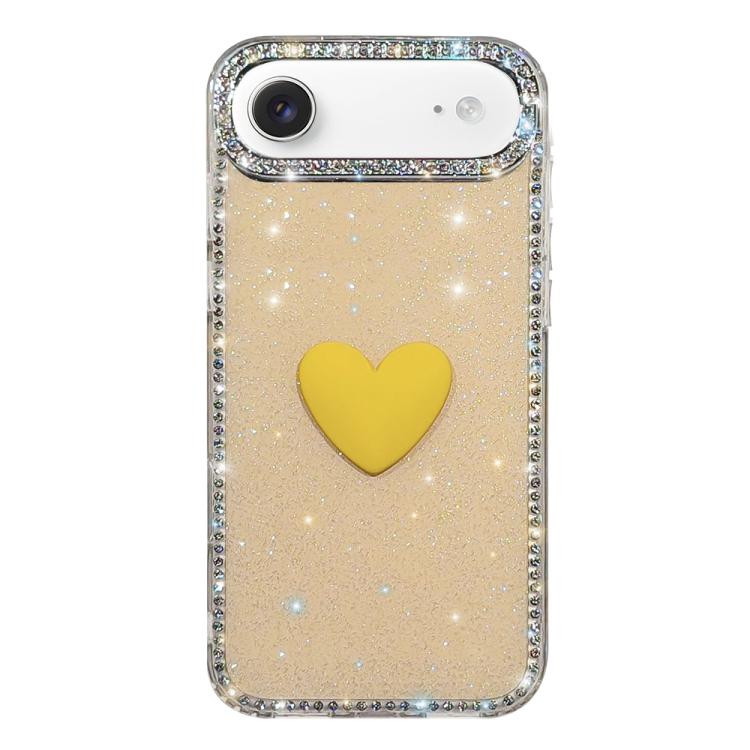 Capa de telemóvel com coração de amor IMD de dupla face com pedras brilhantes Flash, para iPhone 17e / 16e, para iPhone 17 Pro Max, para iPhone 17 Pro, para iPhone 17, para iPhone Air