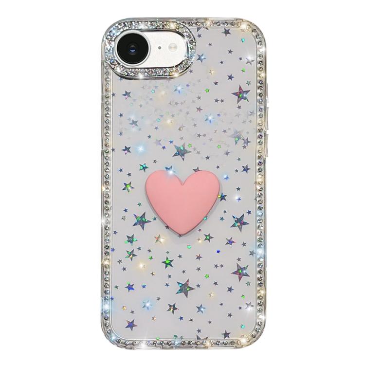 Capa de telemóvel com coração de amor IMD de dupla face com pedras brilhantes Flash, para iPhone 17e / 16e, para iPhone 17 Pro Max, para iPhone 17 Pro, para iPhone 17, para iPhone Air