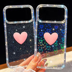 Capa de telemóvel com coração de amor IMD de dupla face com pedras brilhantes Flash, para iPhone 17e / 16e, para iPhone 17 Pro Max, para iPhone 17 Pro, para iPhone 17, para iPhone Air