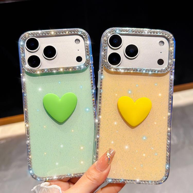 Capa de telemóvel com coração de amor IMD de dupla face com pedras brilhantes Flash, para iPhone 16 Pro Max, para iPhone 16 Pro, para iPhone 16 Plus, para iPhone 16, para iPhone 15 Pro Max