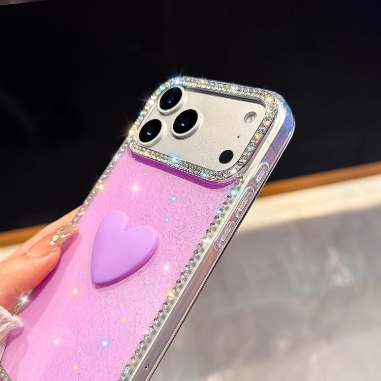 Capa de telemóvel com coração de amor IMD de dupla face com pedras brilhantes Flash, para iPhone 17e / 16e, para iPhone 17 Pro Max, para iPhone 17 Pro, para iPhone 17, para iPhone Air