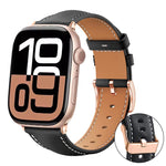 Pulseira de Relógio em Couro Vegano com Grão Fino Preto e Fivela Dourada Rosa xDfind, Para Apple Watch 42 / 44 / 45 / 46 / 49mm, Para Apple Watch 38 / 40 / 41 / S11 42mm