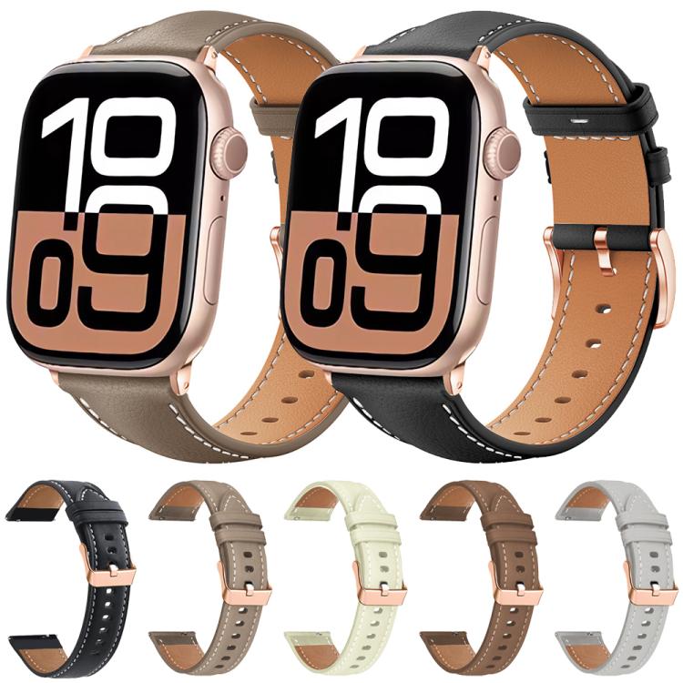 Pulseira de Relógio em Couro Vegano com Grão Fino Preto e Fivela Dourada Rosa xDfind, Para Apple Watch 42 / 44 / 45 / 46 / 49mm, Para Apple Watch 38 / 40 / 41 / S11 42mm