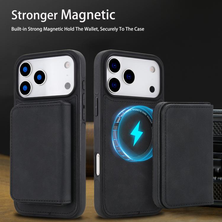 Carteira magnética destacável em pele sintética retro com bloqueio RFID, Para iPhone 17 Pro Max, Para iPhone 17 Pro
