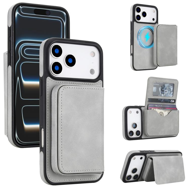 Carteira magnética destacável em pele sintética retro com bloqueio RFID, Para iPhone 17 Pro Max, Para iPhone 17 Pro