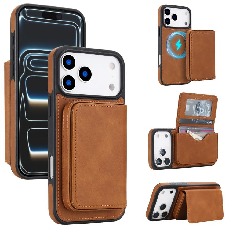 Carteira magnética destacável em pele sintética retro com bloqueio RFID, Para iPhone 17 Pro Max, Para iPhone 17 Pro