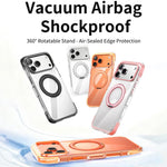 Capa de telemóvel magnética resistente a choques com suporte rotativo 360 em TPU com airbag a vácuo + acrílico, Para iPhone 17 Pro Max, Para iPhone 17 Pro, Para iPhone 17