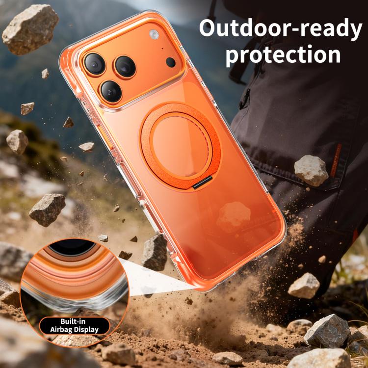 Capa de telemóvel magnética resistente a choques com suporte rotativo 360 em TPU com airbag a vácuo + acrílico, Para iPhone 17 Pro Max, Para iPhone 17 Pro, Para iPhone 17