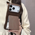 Capa de telemóvel resistente a choques com suporte espelho e textura de pele de cordeiro, Para iPhone 17 Pro Max, Para iPhone 17 Pro