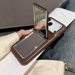 Capa de telemóvel resistente a choques com suporte espelho e textura de pele de cordeiro, Para iPhone 17 Pro Max, Para iPhone 17 Pro