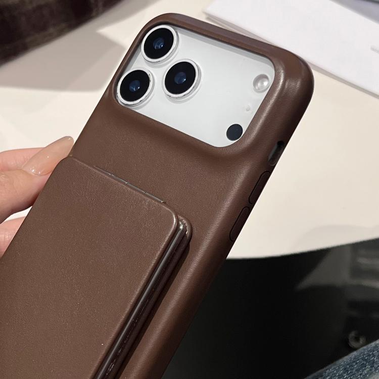 Capa de telemóvel resistente a choques com suporte espelho e textura de pele de cordeiro, Para iPhone 17 Pro Max, Para iPhone 17 Pro