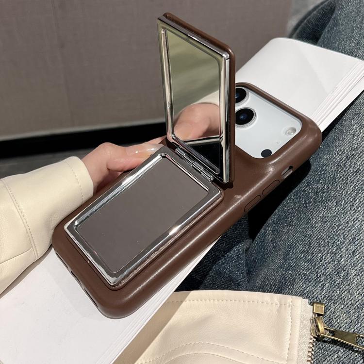 Lambskin Texture Mirror Holder Shockproof Phone Case, For iPhone 18 Pro / 17 Pro, For iPhone 18 Pro Max / 17 Pro Max
